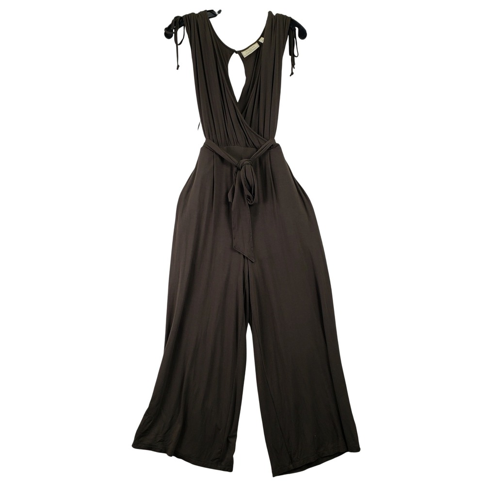 Anthropologie Moulinette Soeurs Jumpsuit Womens S Brown Wide Leg Wrap Boho Tie